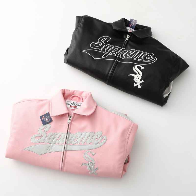Jaqueta Supreme x Chicago White Sox Couro Varsity Black