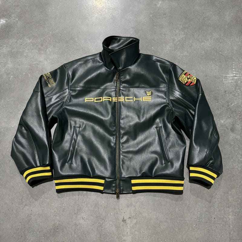 Jaqueta Aimé Leon Dore x Porsche 993 Turbo Racing Green 100% Couro