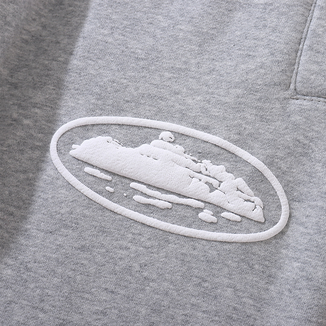 Conjunto Moletom Corteiz Logo Island Tee Cinza