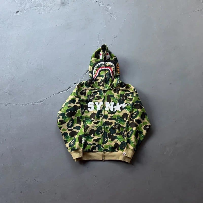 Jaqueta BAPE x SYNA By Central x Spotfy Shark Full Zip Camo Green