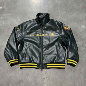Jaqueta Aimé Leon Dore x Porsche 993 Turbo Racing Green 100% Couro