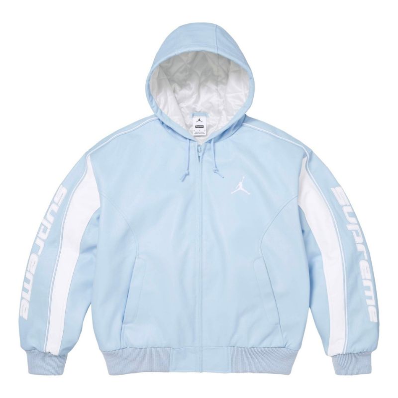 Jaqueta Air Jordan x Supreme Hooded Leather Light Blue