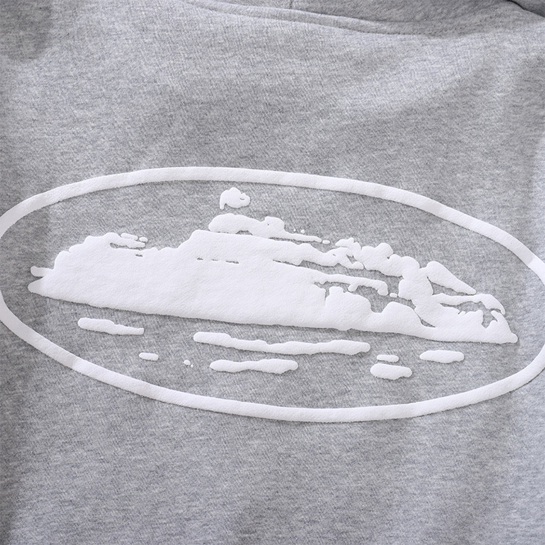 Conjunto Moletom Corteiz Logo Island Tee Cinza